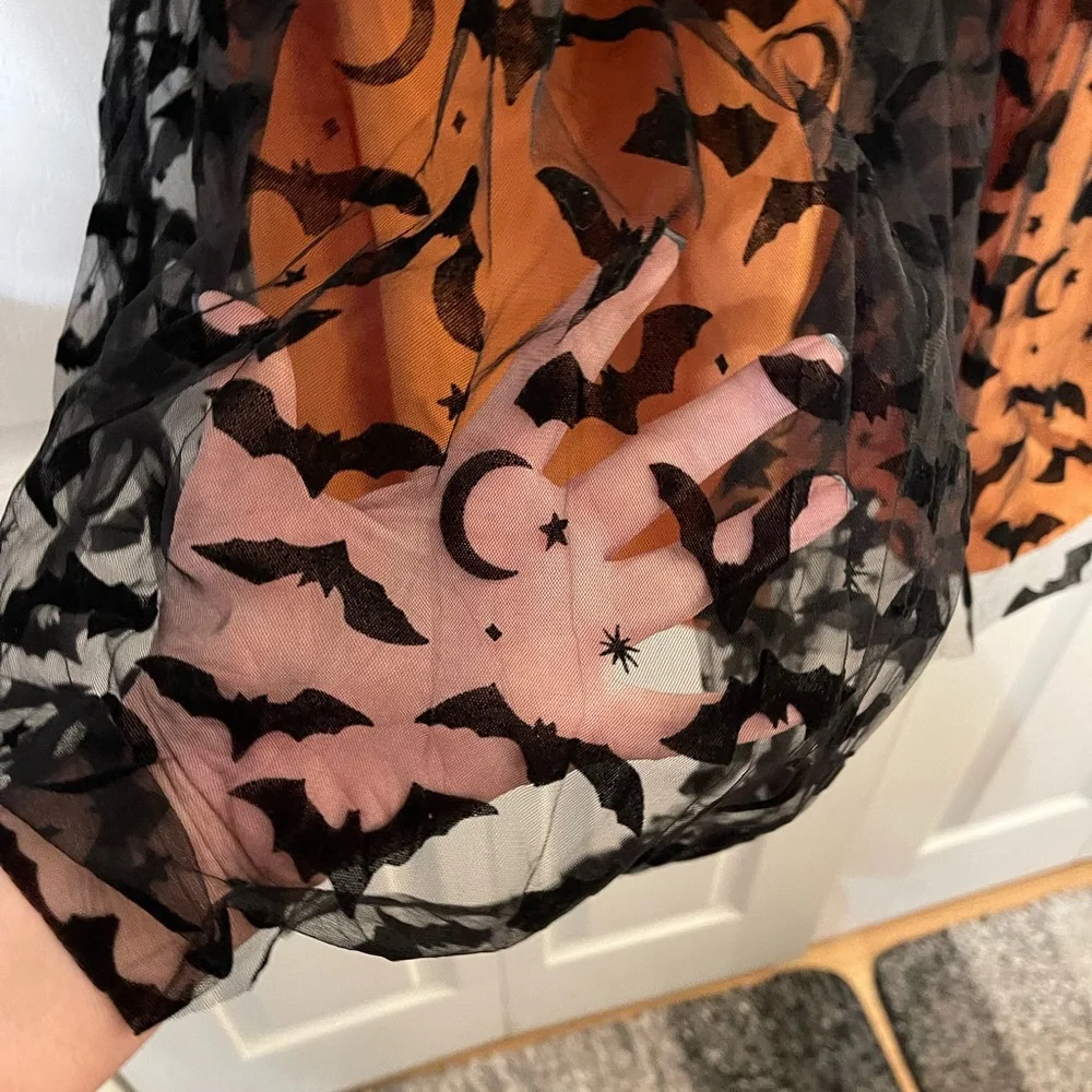 Halloween dress adjustable straps, black & orange with bats and moons. - Picture 4 of 7